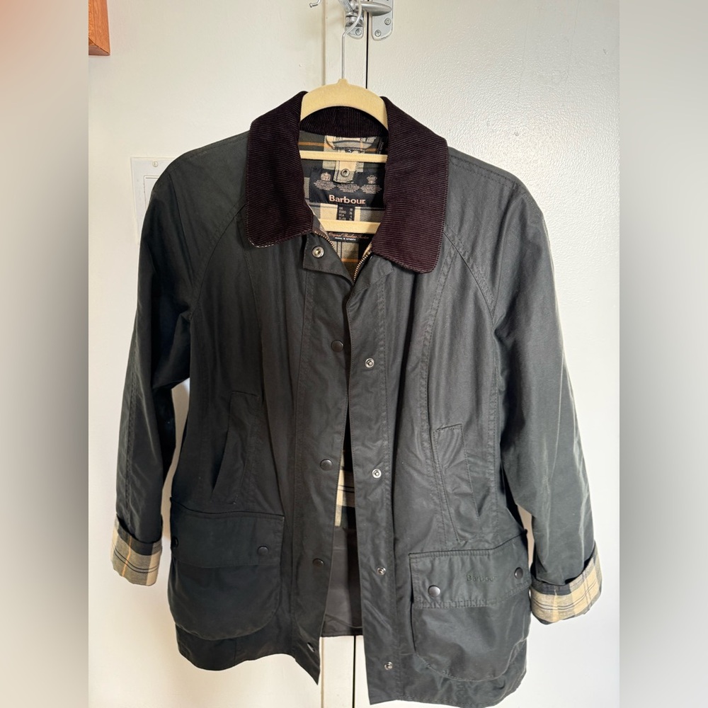 Barbour Sage Beadnell Wax Jacket with Checkered Lining